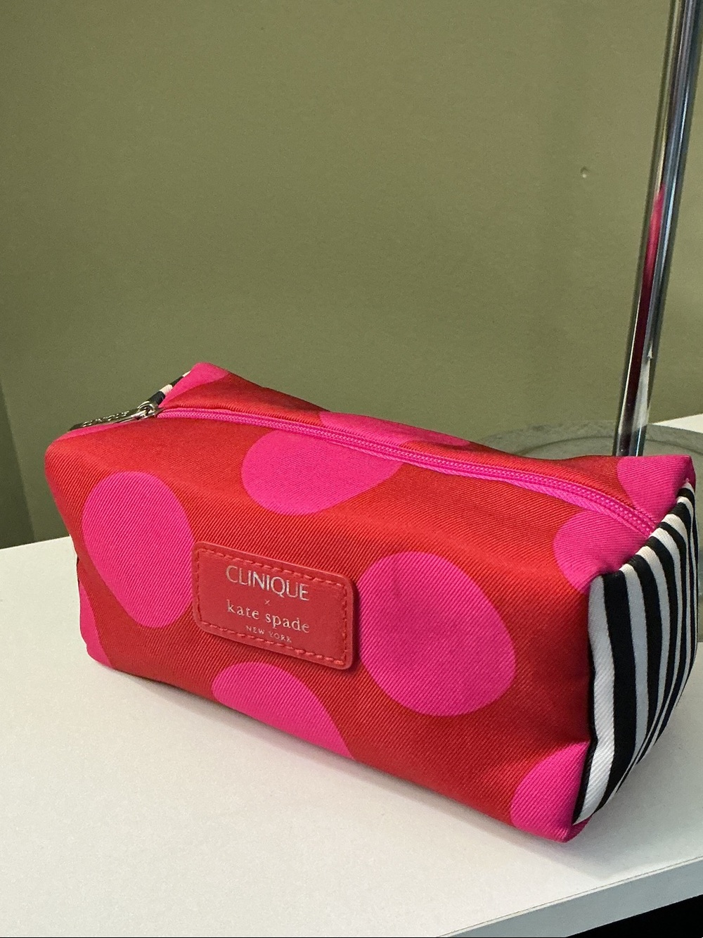 Clinique X Kate Spade Collab Red Cosmetic Pouch with Pink Polka Dots